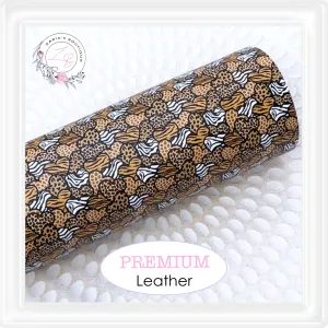 • Brown Animal Print Hearts • Premium Faux Leather •