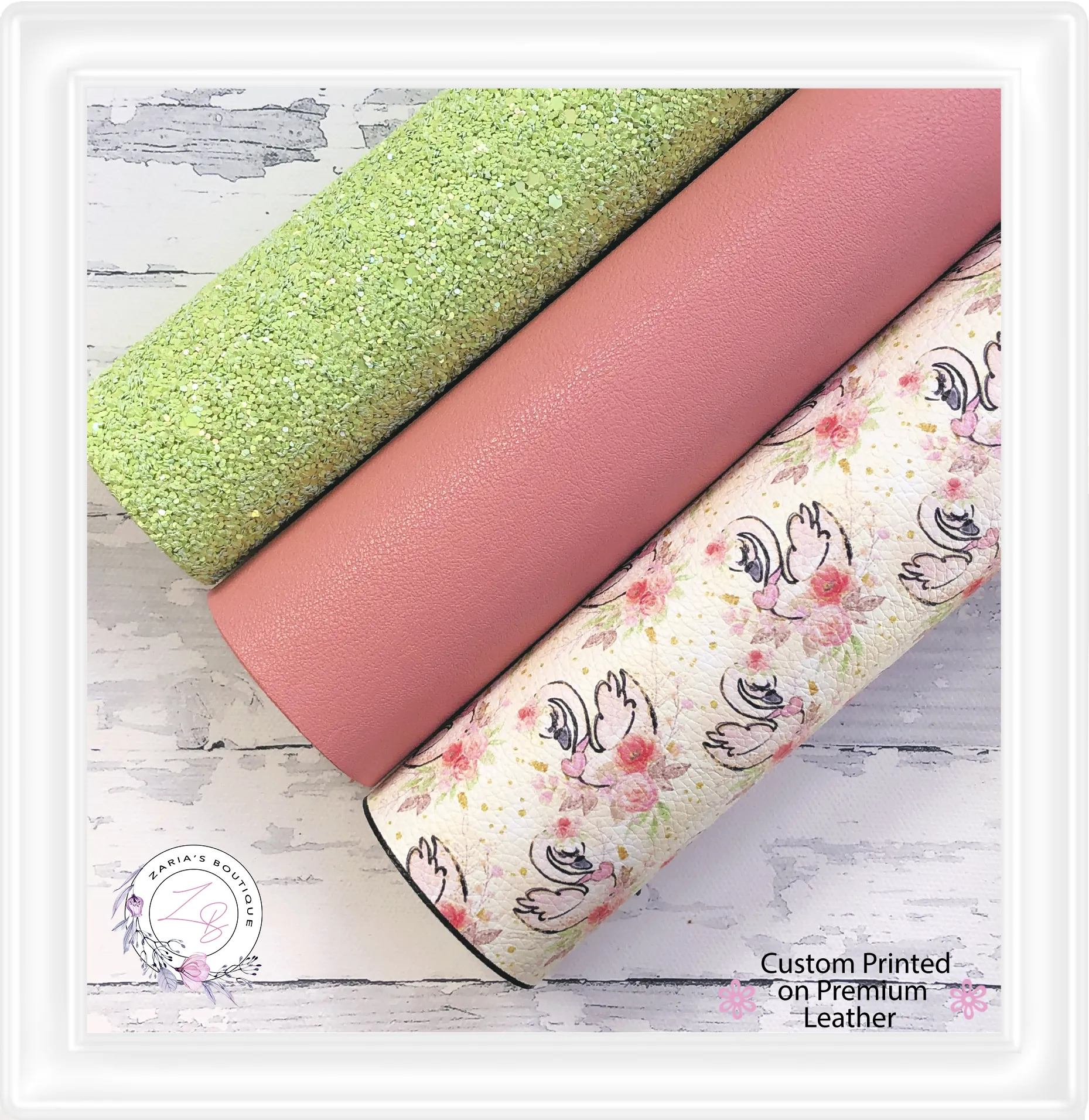 ⋅ Floral Peach Swans ⋅ Premium Vegan Faux Leather & Glitter Bundle
