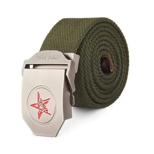120CM Men Canvas Belt Pentastar Thickening Alloy Buckle Pants Strip