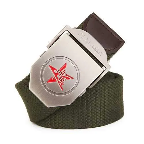 120CM Men Canvas Belt Pentastar Thickening Alloy Buckle Pants Strip