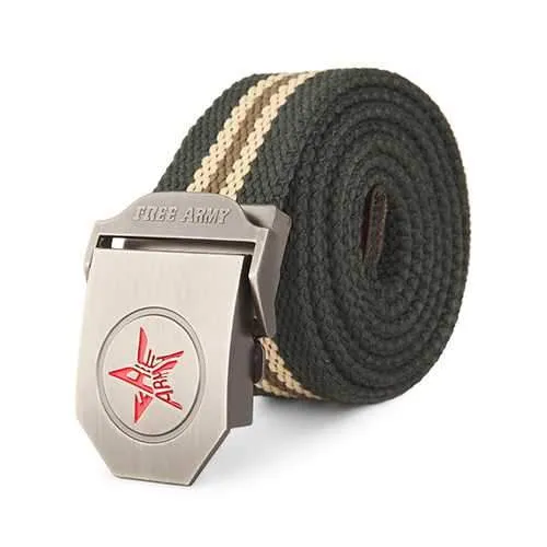 120CM Men Canvas Belt Pentastar Thickening Alloy Buckle Pants Strip