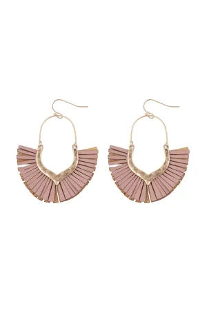2.5 INCH FAN SHAPED PU LEATHER FRINGE FISH HOOK EARRINGS
