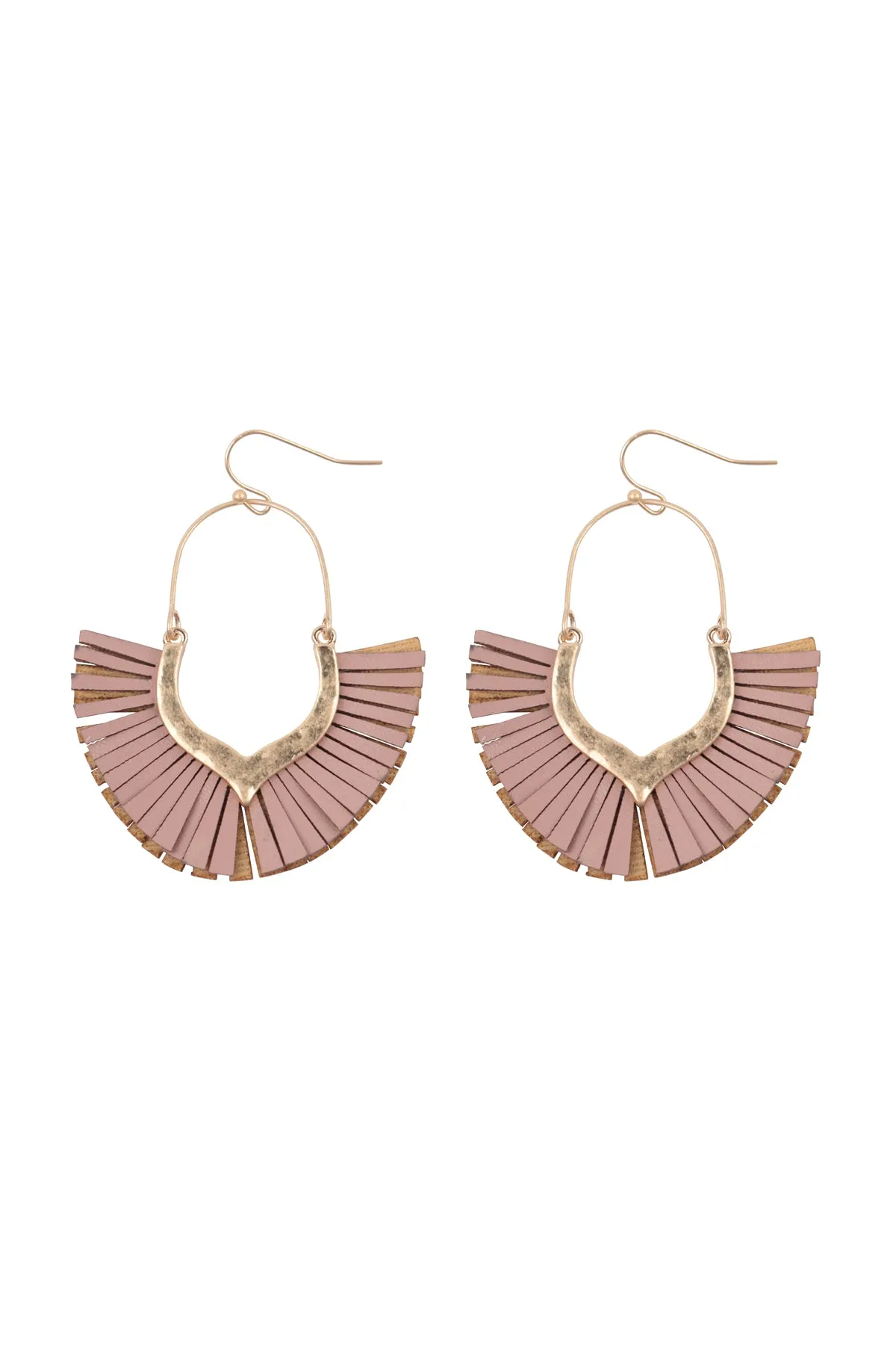 2.5 INCH FAN SHAPED PU LEATHER FRINGE FISH HOOK EARRINGS