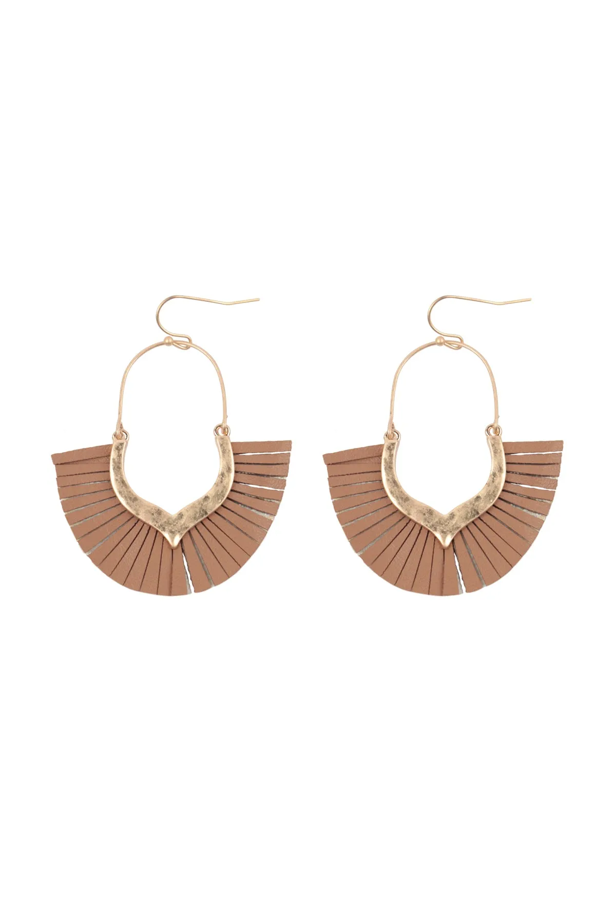 2.5 INCH FAN SHAPED PU LEATHER FRINGE FISH HOOK EARRINGS