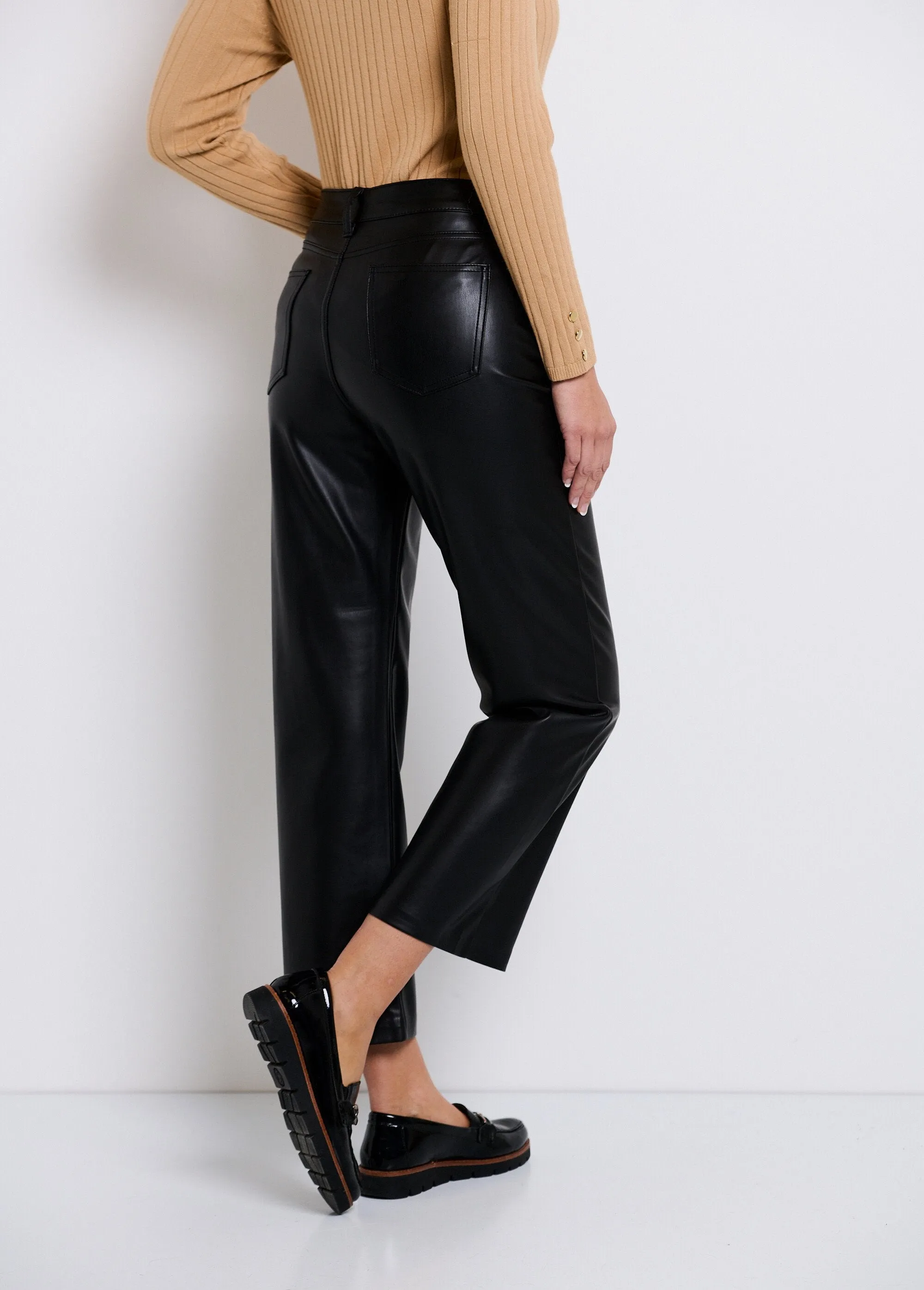 5 pocket 7/8 faux leather pants