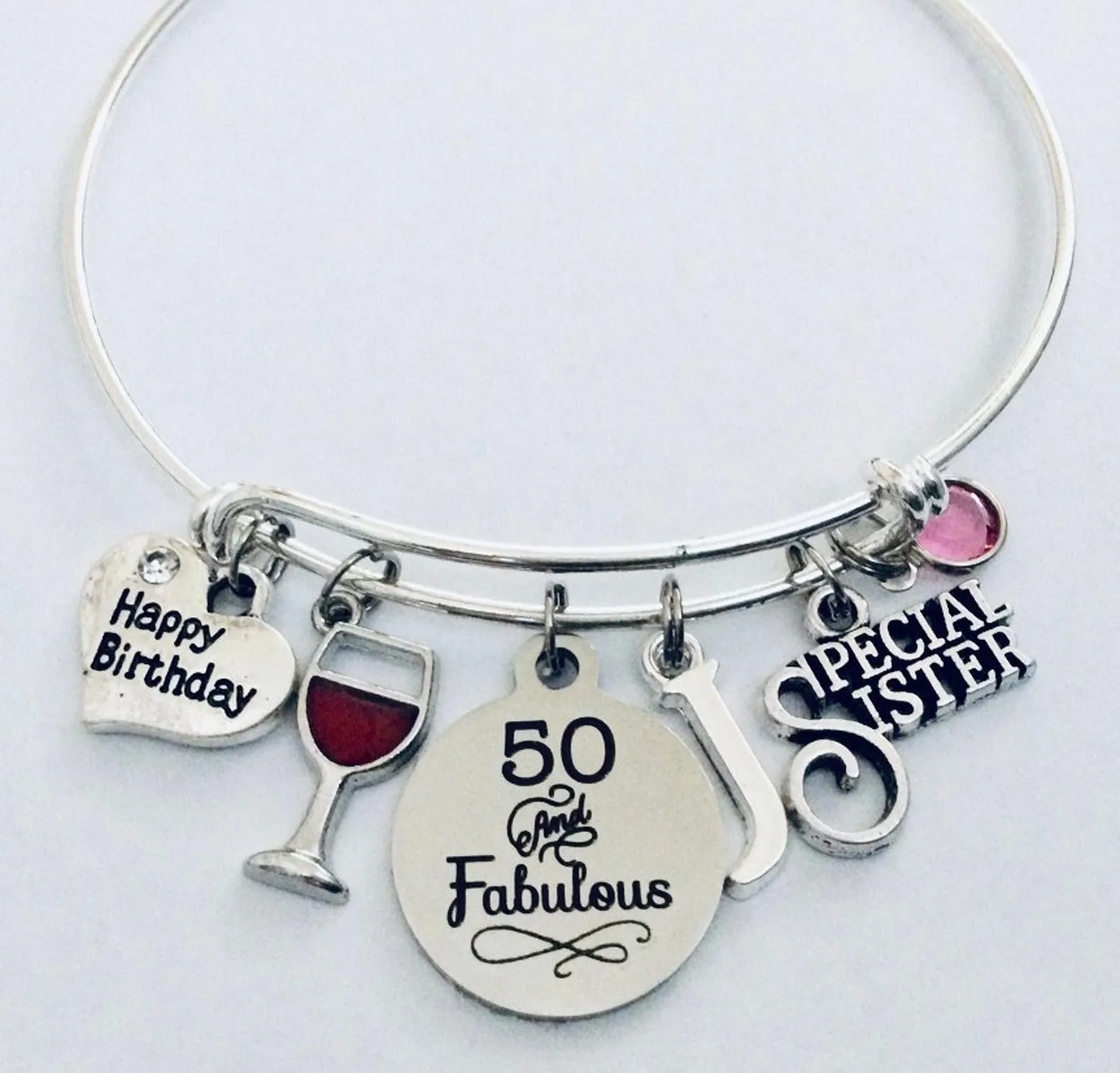 50 and Fabulous Special Sister Happy 50th Birthday Adjustable Bracelet Expandable Charm Bangle Gift