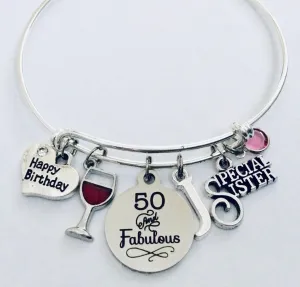 50 and Fabulous Special Sister Happy 50th Birthday Adjustable Bracelet Expandable Charm Bangle Gift