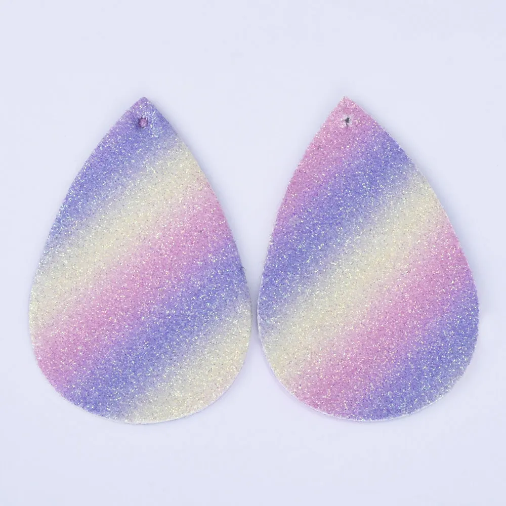 56*38*2mm Multicolor Faux Leather Dangle Charms Pendants PU Leather Glitter Sequined Teardrop charm Great for Light Earrings 4pcs