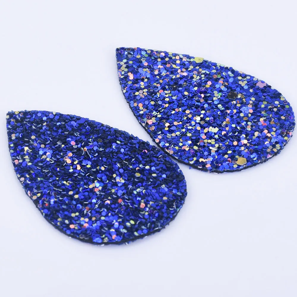 56*38*2mm Multicolor Faux Leather Dangle Charms Pendants PU Leather Glitter Sequined Teardrop charm Great for Light Earrings 4pcs