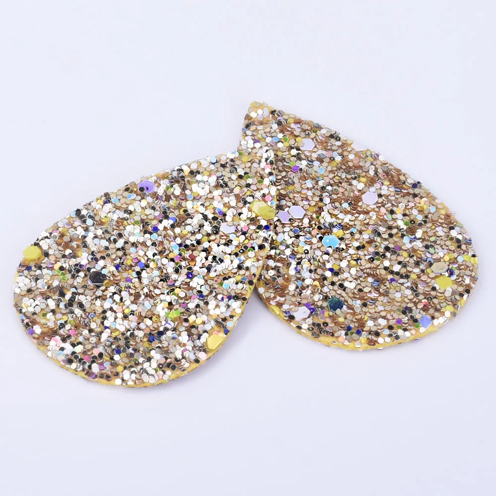56*38*2mm Multicolor Faux Leather Dangle Charms Pendants PU Leather Glitter Sequined Teardrop charm Great for Light Earrings 4pcs