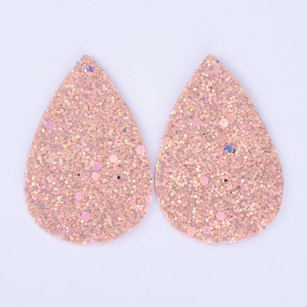 56*38*2mm Multicolor Faux Leather Dangle Charms Pendants PU Leather Glitter Sequined Teardrop charm Great for Light Earrings 4pcs