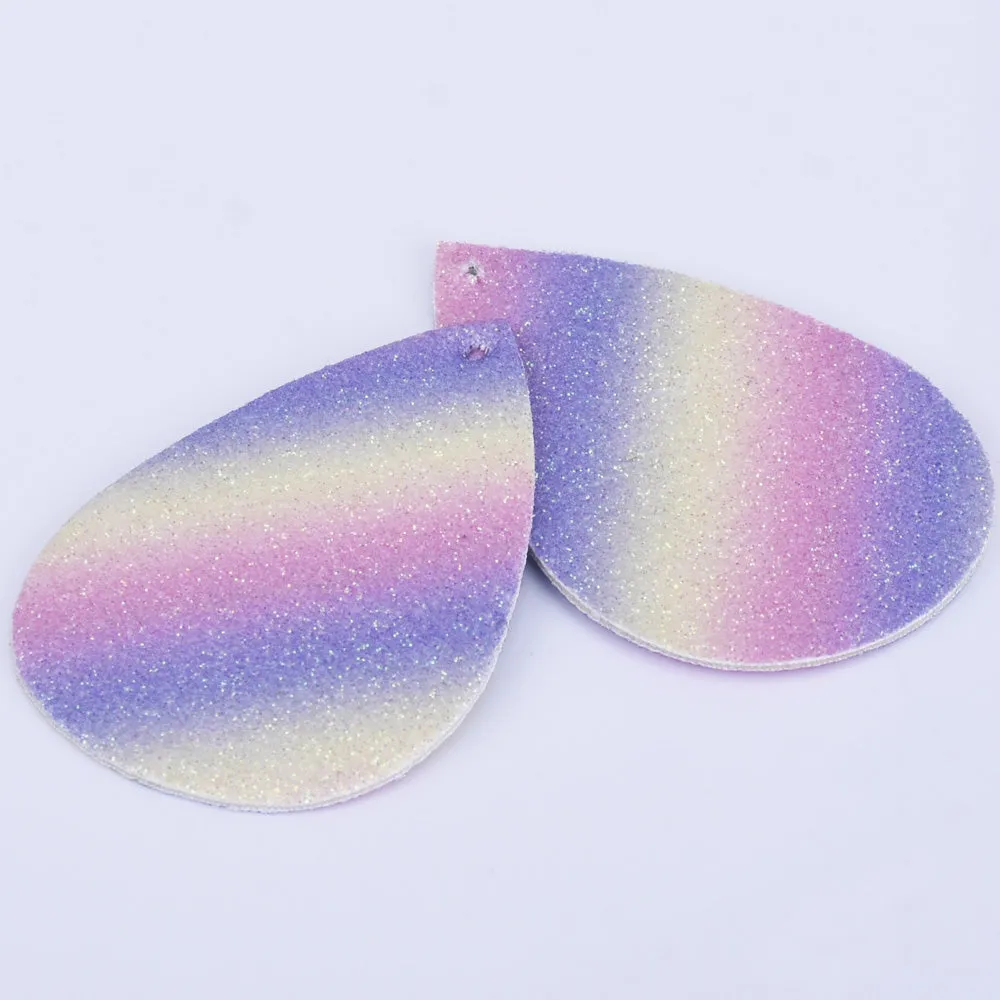 56*38*2mm Multicolor Faux Leather Dangle Charms Pendants PU Leather Glitter Sequined Teardrop charm Great for Light Earrings 4pcs