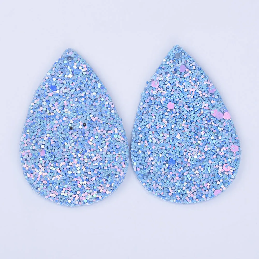 56*38*2mm Multicolor Faux Leather Dangle Charms Pendants PU Leather Glitter Sequined Teardrop charm Great for Light Earrings 4pcs
