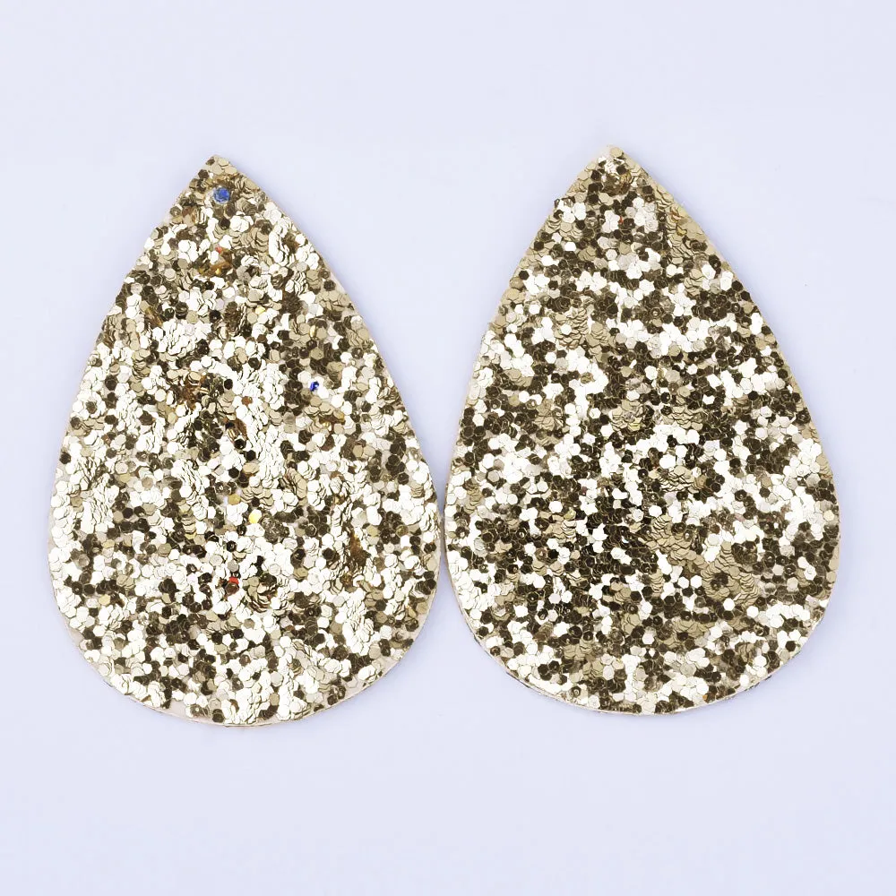 56*38*2mm Multicolor Faux Leather Dangle Charms Pendants PU Leather Glitter Sequined Teardrop charm Great for Light Earrings 4pcs