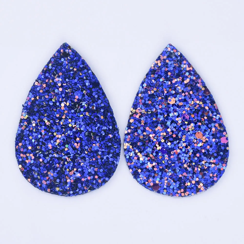 56*38*2mm Multicolor Faux Leather Dangle Charms Pendants PU Leather Glitter Sequined Teardrop charm Great for Light Earrings 4pcs