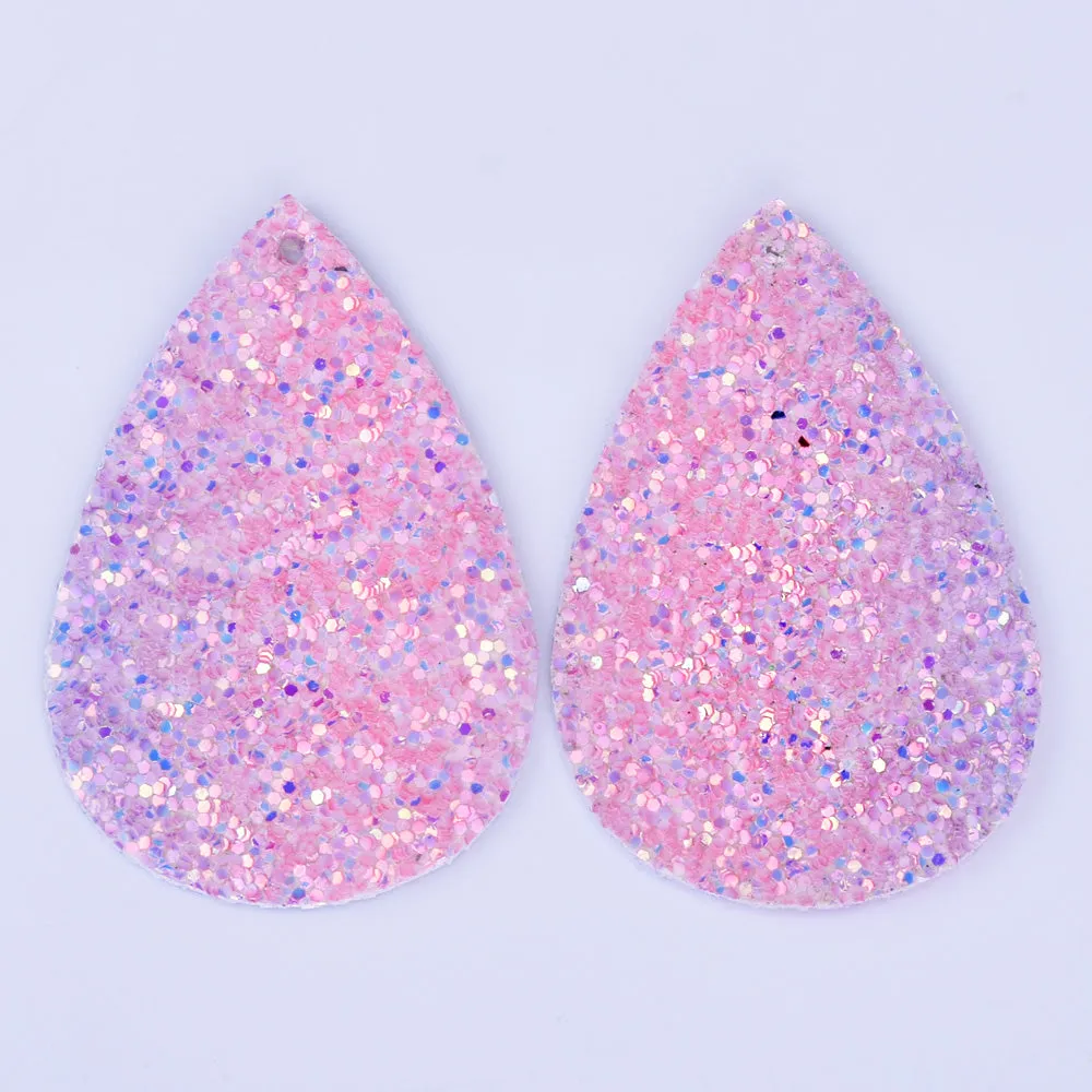 56*38*2mm Multicolor Faux Leather Dangle Charms Pendants PU Leather Glitter Sequined Teardrop charm Great for Light Earrings 4pcs