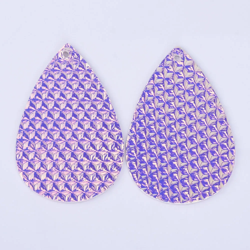 56*38*2mm Multicolor Faux Leather Dangle Charms Pendants PU Leather Glitter Sequined Teardrop charm Great for Light Earrings 4pcs