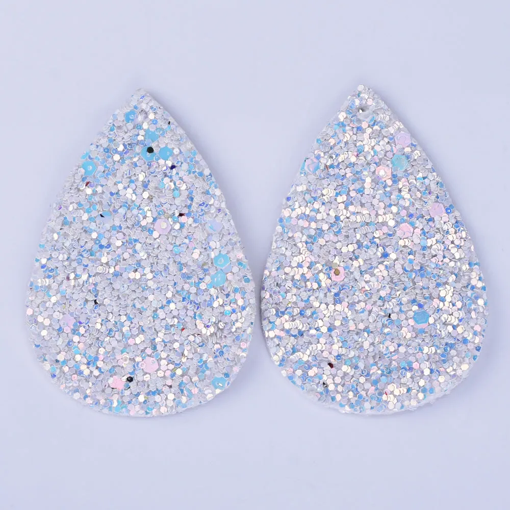 56*38*2mm Multicolor Faux Leather Dangle Charms Pendants PU Leather Glitter Sequined Teardrop charm Great for Light Earrings 4pcs