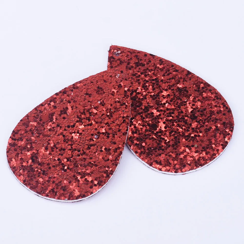 56*38*2mm Multicolor Faux Leather Dangle Charms Pendants PU Leather Glitter Sequined Teardrop charm Great for Light Earrings 4pcs