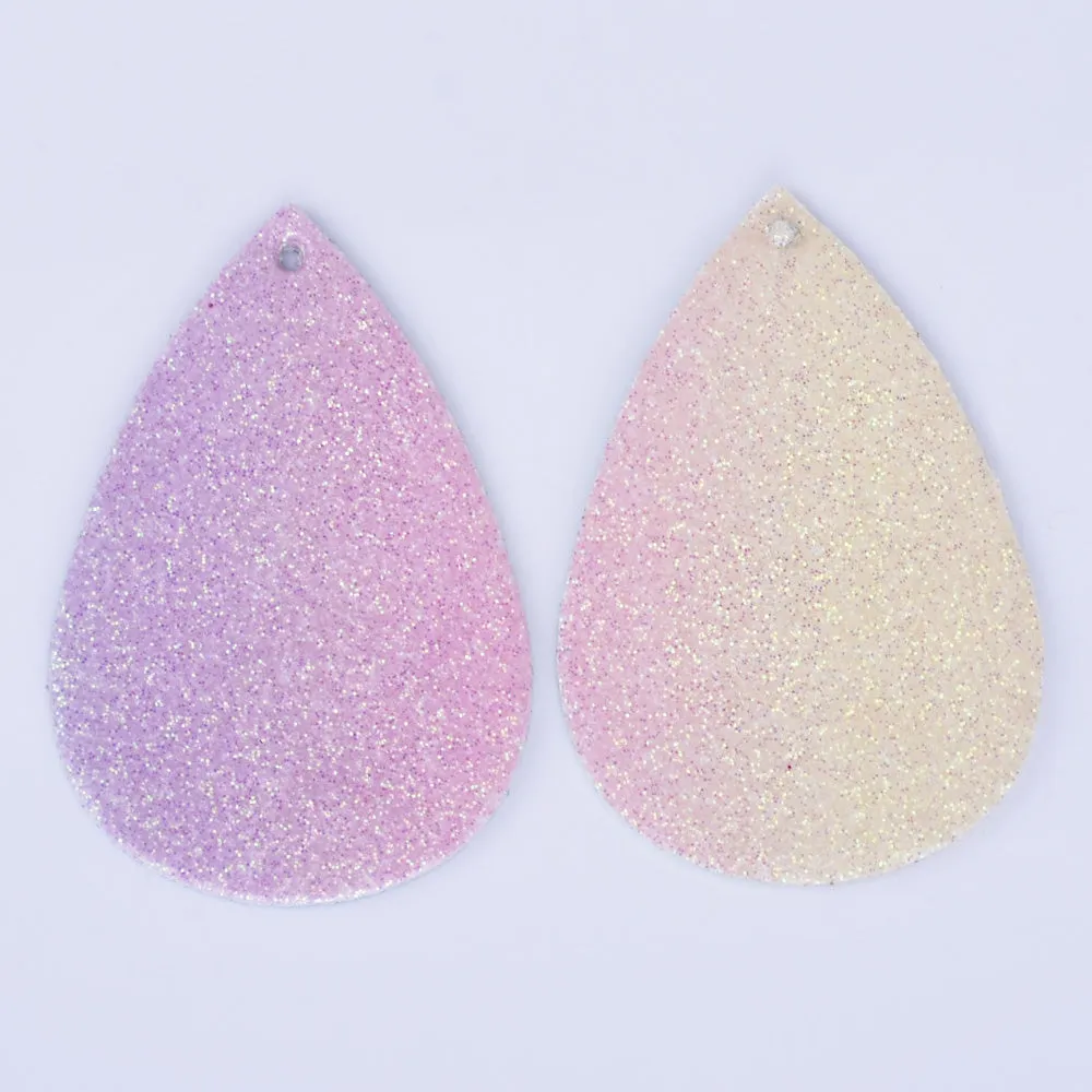 56*38*2mm Multicolor Faux Leather Dangle Charms Pendants PU Leather Glitter Sequined Teardrop charm Great for Light Earrings 4pcs