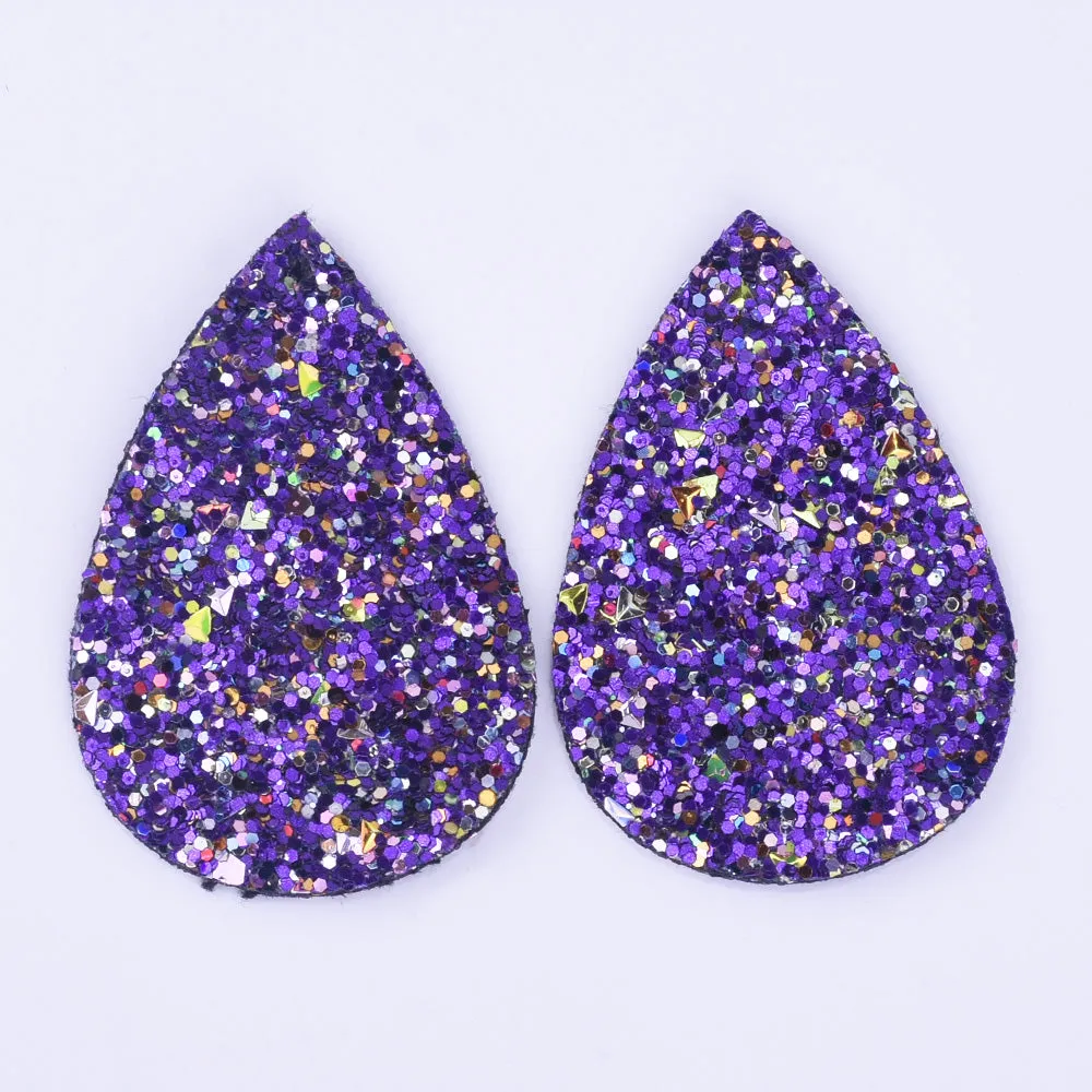 56*38*2mm Multicolor Faux Leather Dangle Charms Pendants PU Leather Glitter Sequined Teardrop charm Great for Light Earrings 4pcs