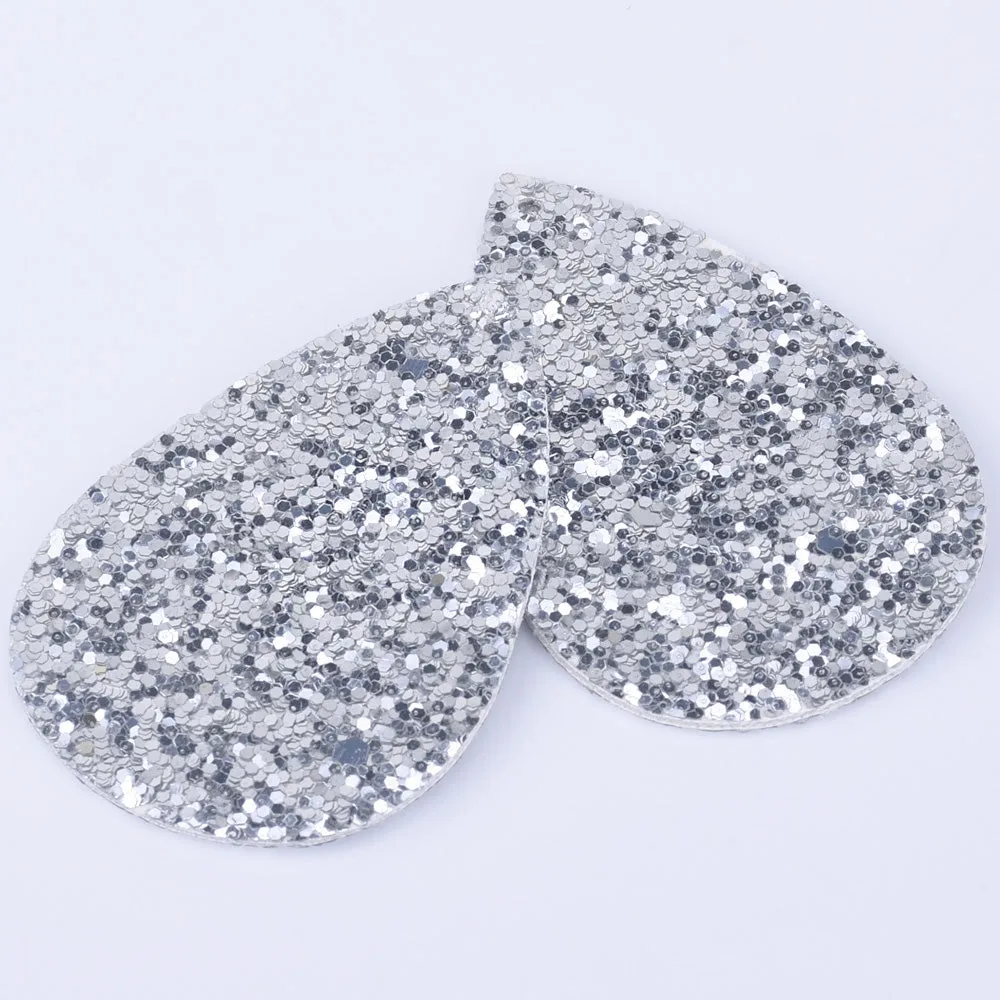 56*38*2mm Multicolor Faux Leather Dangle Charms Pendants PU Leather Glitter Sequined Teardrop charm Great for Light Earrings 4pcs