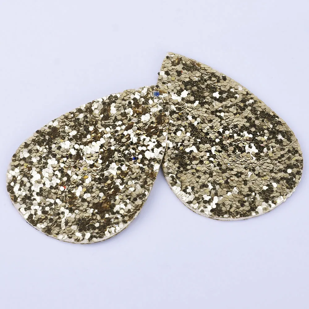 56*38*2mm Multicolor Faux Leather Dangle Charms Pendants PU Leather Glitter Sequined Teardrop charm Great for Light Earrings 4pcs