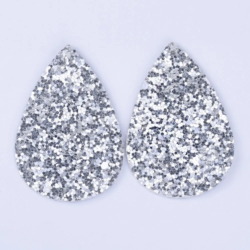 56*38*2mm Multicolor Faux Leather Dangle Charms Pendants PU Leather Glitter Sequined Teardrop charm Great for Light Earrings 4pcs