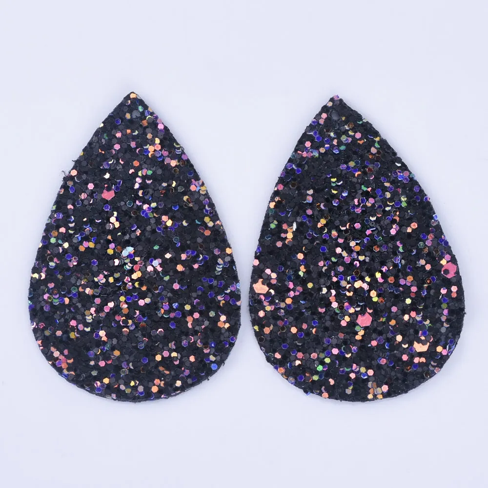 56*38*2mm Multicolor Faux Leather Dangle Charms Pendants PU Leather Glitter Sequined Teardrop charm Great for Light Earrings 4pcs