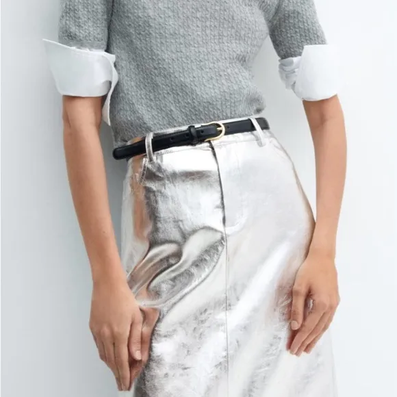 7 for all mankind metallic faux leather midi skirt