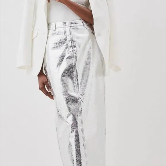 7 for all mankind metallic faux leather midi skirt