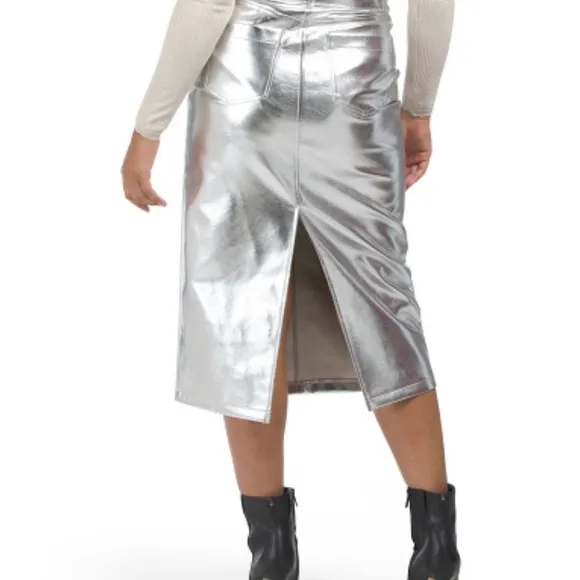 7 for all mankind metallic faux leather midi skirt