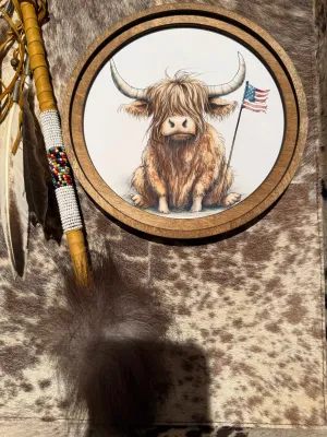 8” round Wood highland flag art