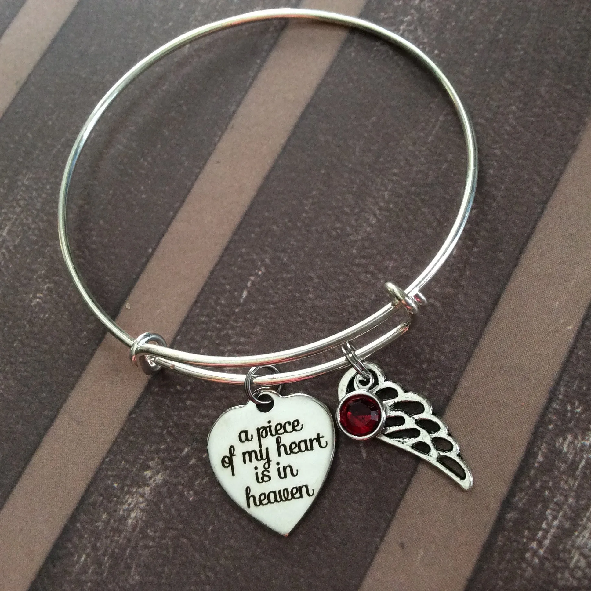 A Piece of My Heart is in Heaven Expandable Charm Bracelet Adjustable Wire Bangle