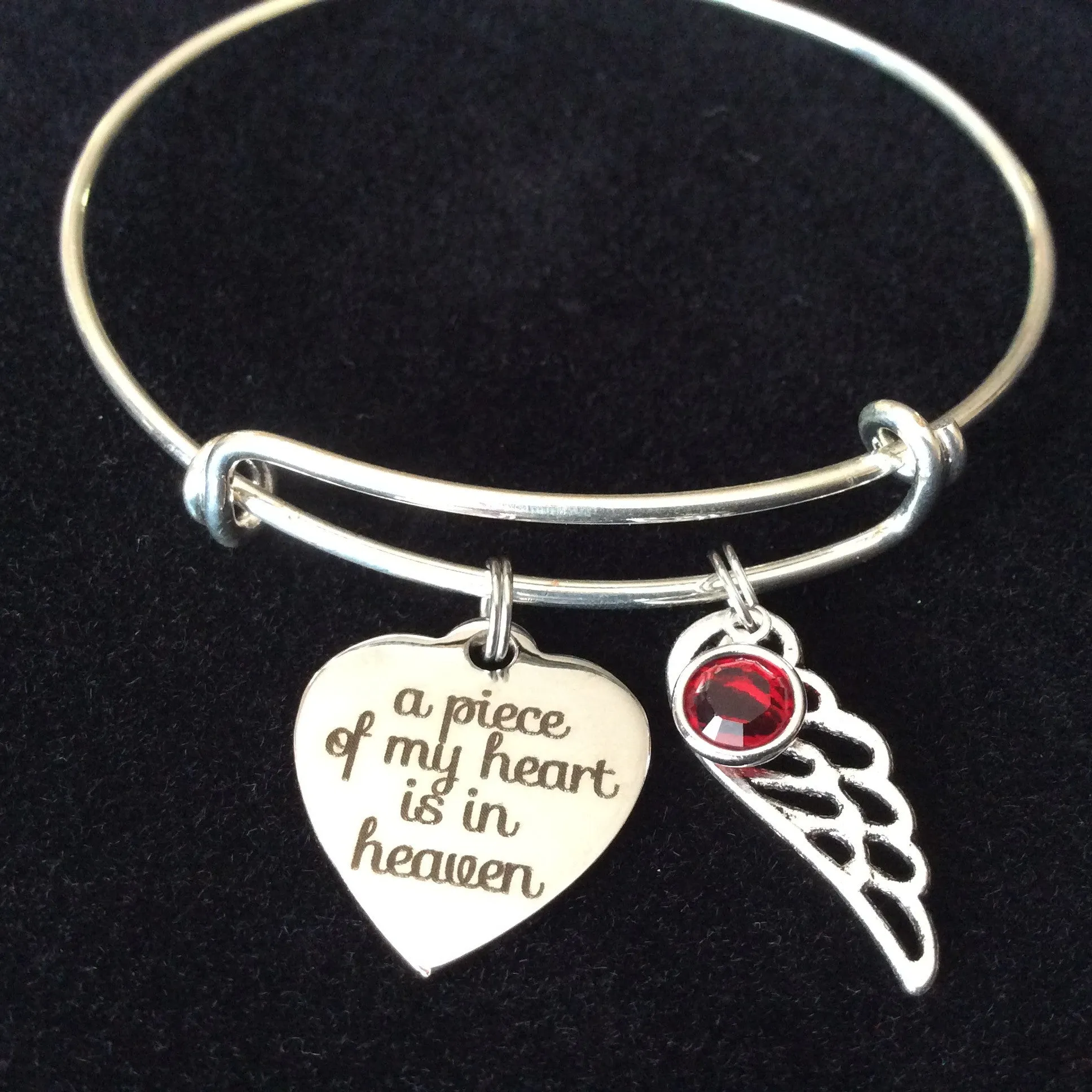 A Piece of My Heart is in Heaven Expandable Charm Bracelet Adjustable Wire Bangle