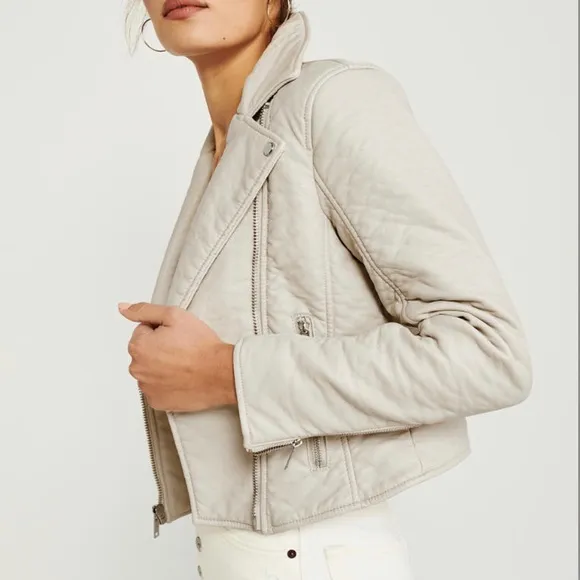Abercrombie &amp; Fitch Cream Moto Jacket