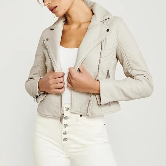Abercrombie &amp; Fitch Cream Moto Jacket