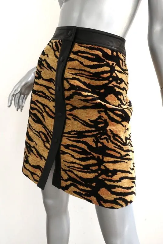 Adam Lippes Tiger Print Jacquard Leather-Trim A-Line Skirt Size 6 NEW