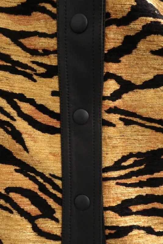 Adam Lippes Tiger Print Jacquard Leather-Trim A-Line Skirt Size 6 NEW