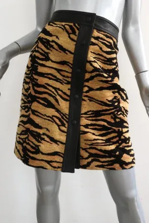 Adam Lippes Tiger Print Jacquard Leather-Trim A-Line Skirt Size 6 NEW