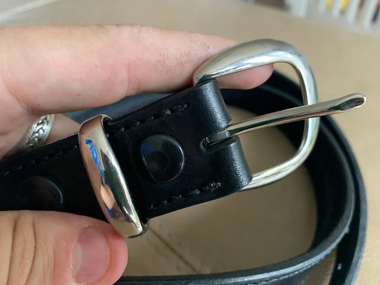 Aker Black Leather Pistol Police Belt - Varied Sizes - Hidden Coin Compartment
