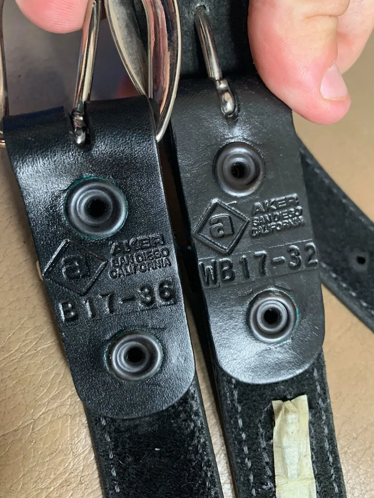 Aker Black Leather Pistol Police Belt - Varied Sizes - Hidden Coin Compartment
