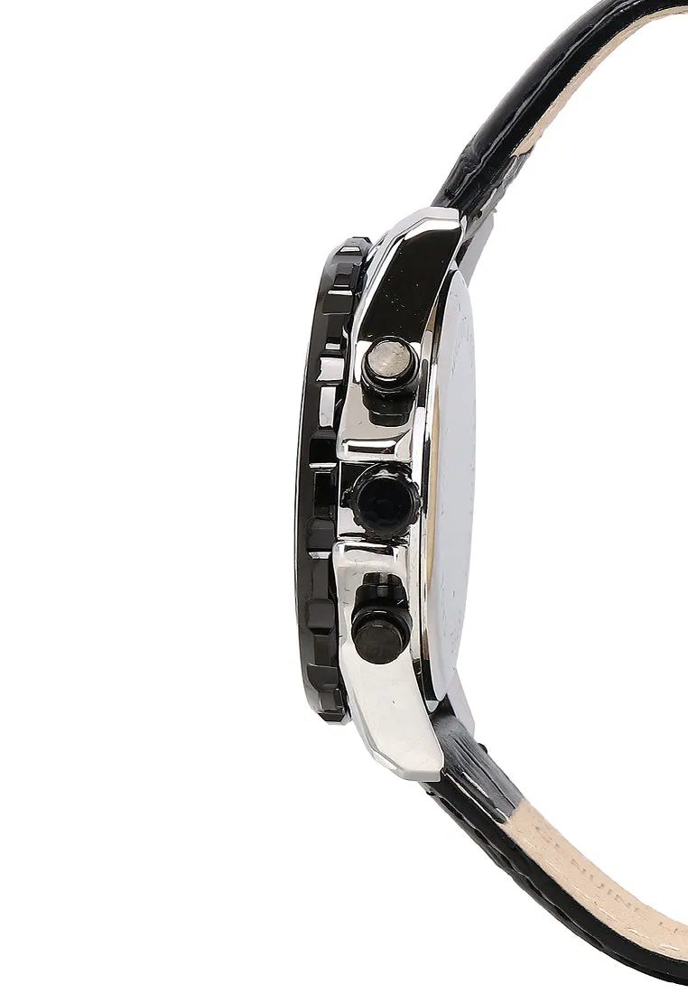 Antonio Silver Leather Watch (Black)