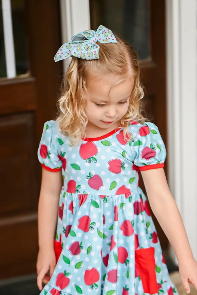 Apples on the School Bus Bow Strip and Scrunchie Collection