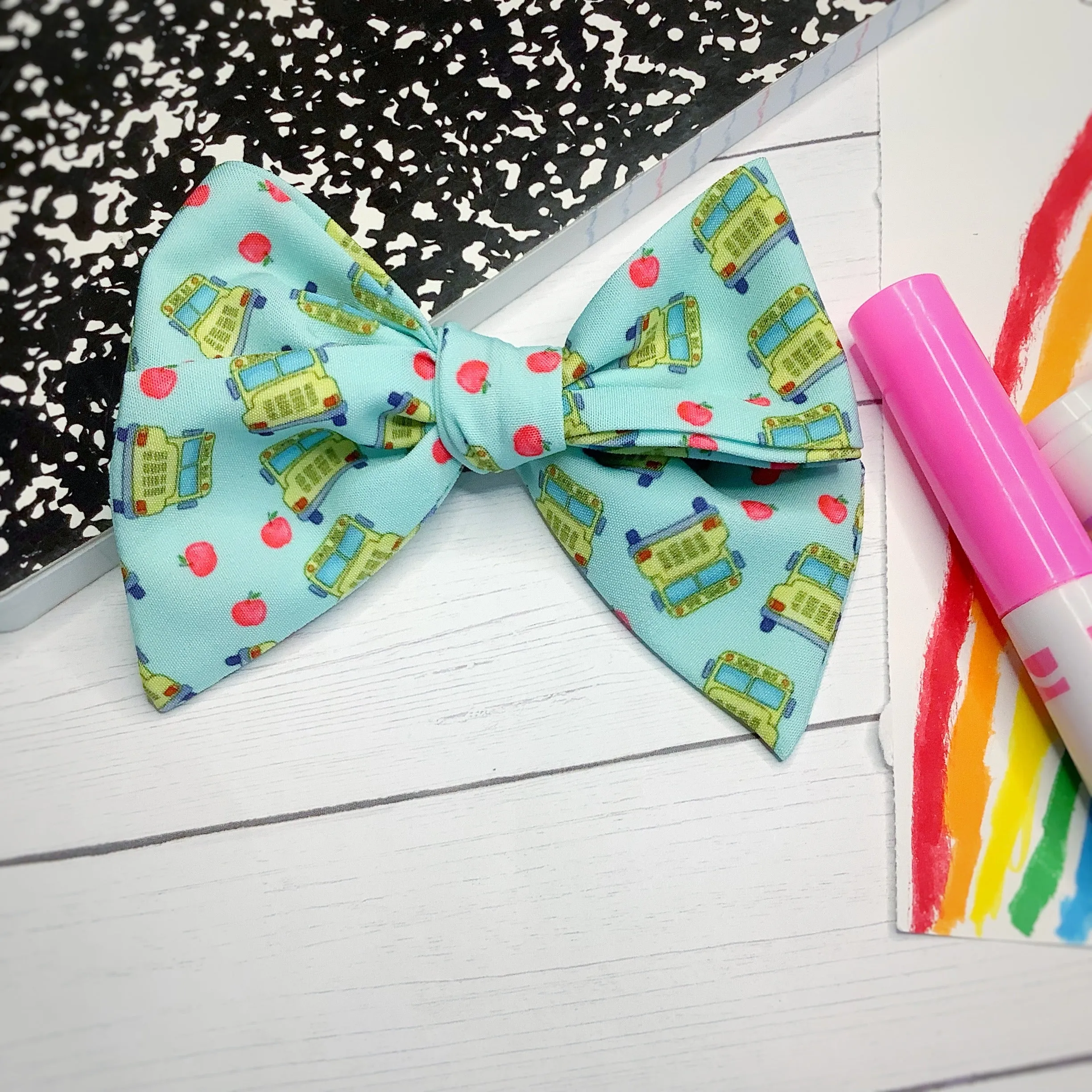 Apples on the School Bus Bow Strip and Scrunchie Collection