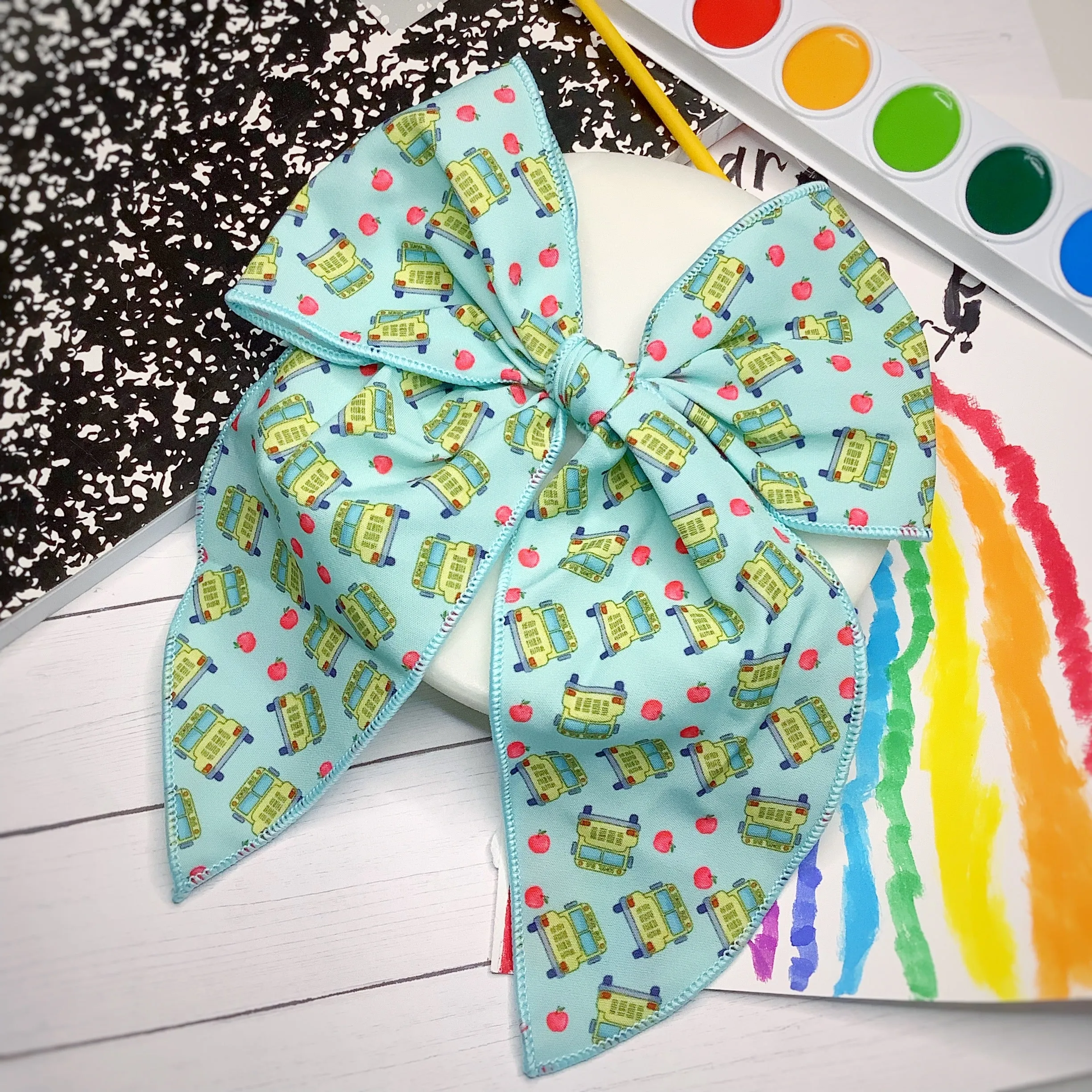 Apples on the School Bus Bow Strip and Scrunchie Collection