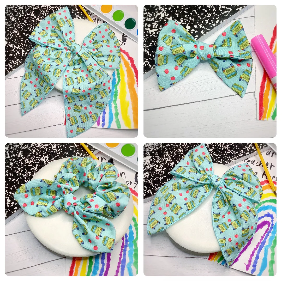 Apples on the School Bus Bow Strip and Scrunchie Collection