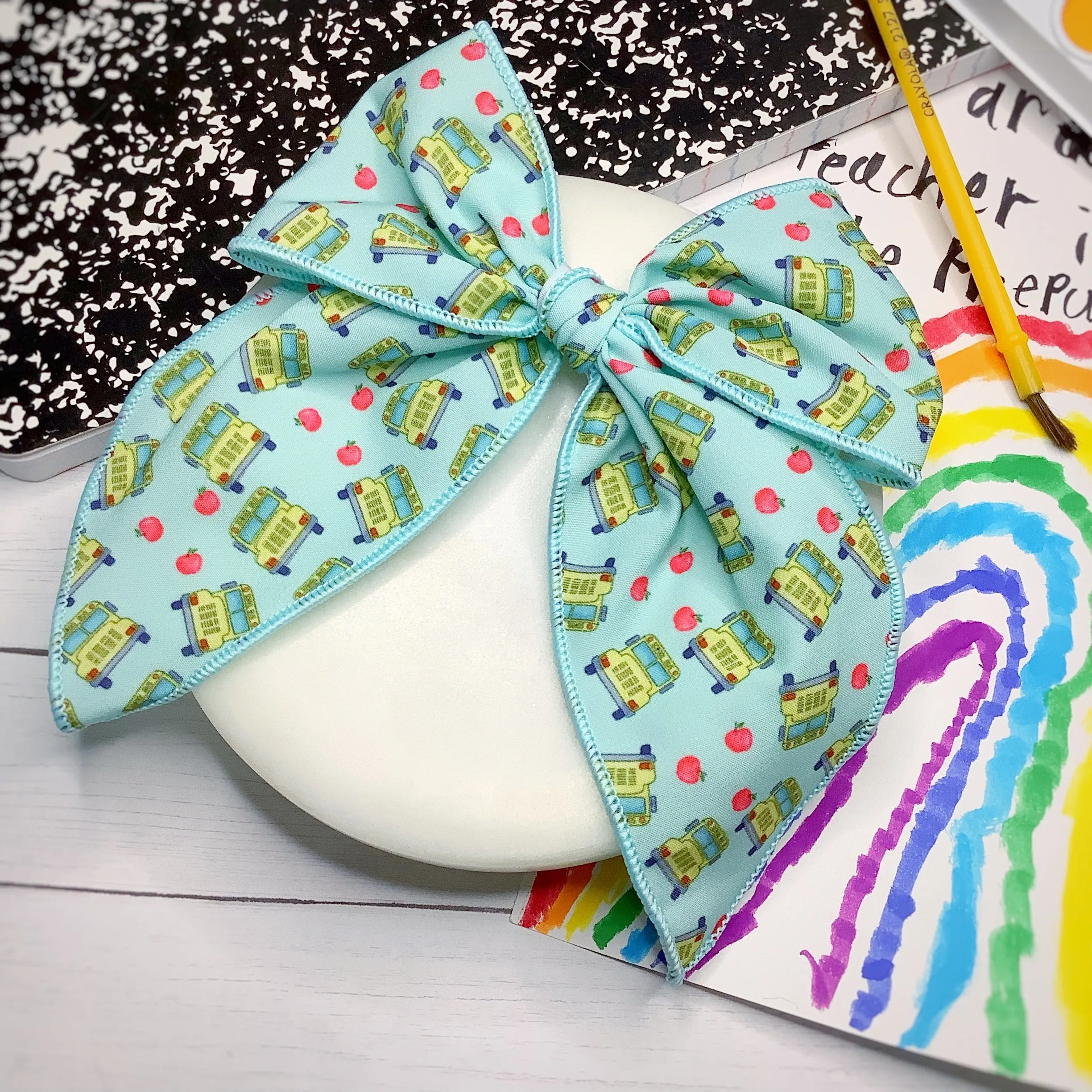 Apples on the School Bus Bow Strip and Scrunchie Collection