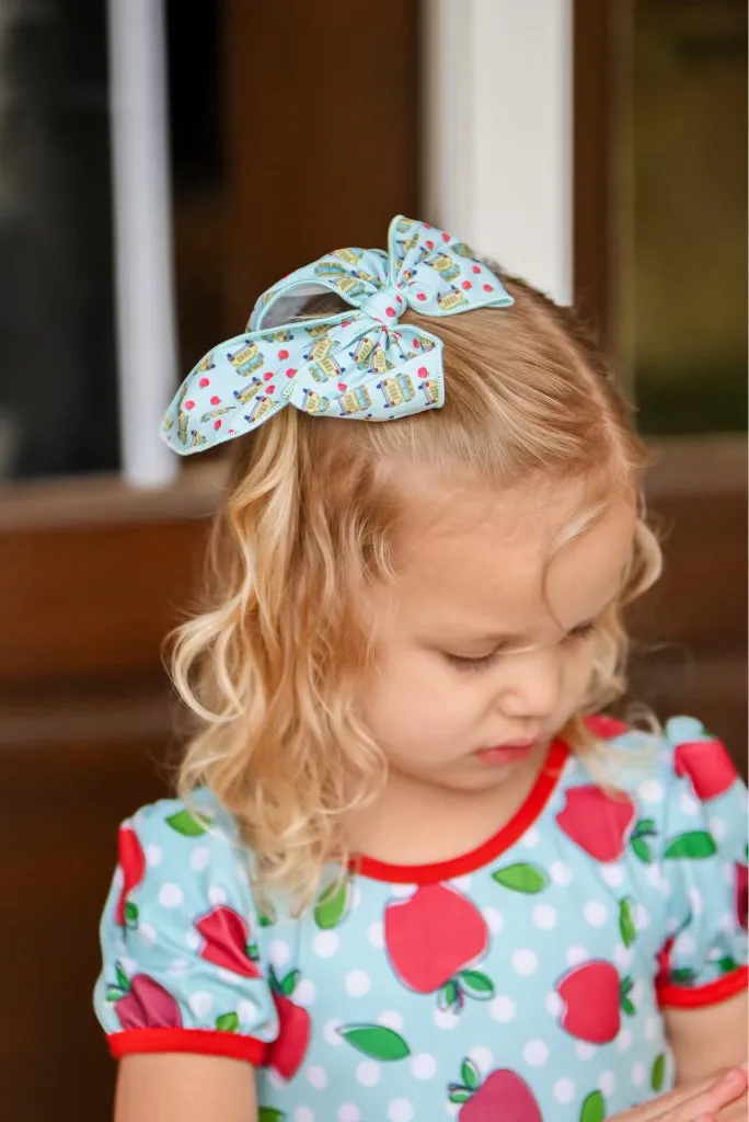 Apples on the School Bus Bow Strip and Scrunchie Collection
