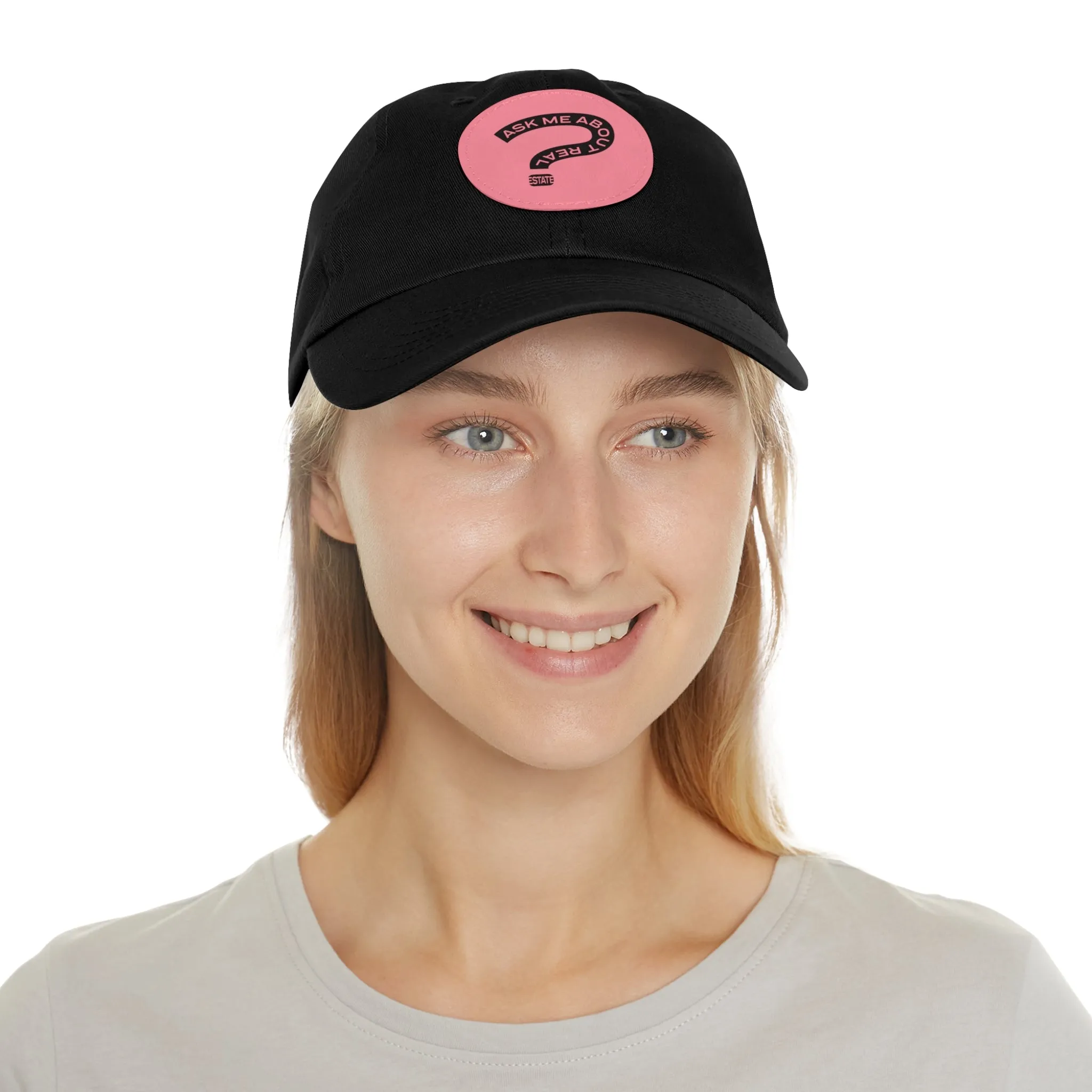 Ask Me About Real Estate Dad Hat with Leather Patch (Round)